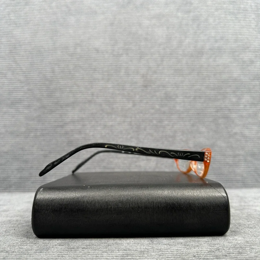 Geoffrey Beene Opulence BRN Eyeglass Frames Amber Black Scroll Rhinestone Y2k